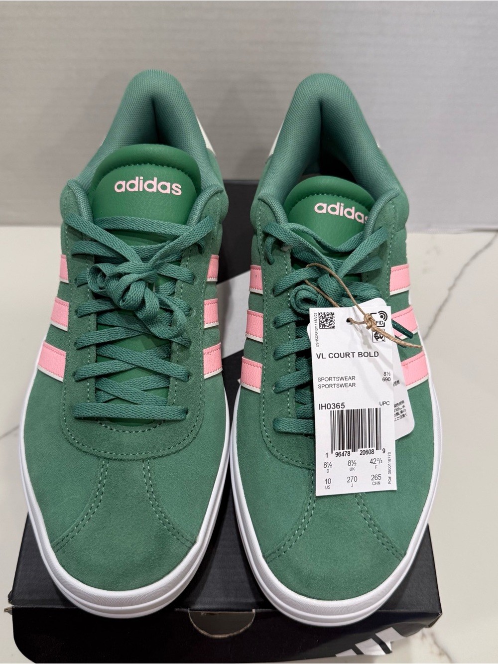 adidas Green Sneakers with Pink Three-Stripes Platform - Picture 3 of 10